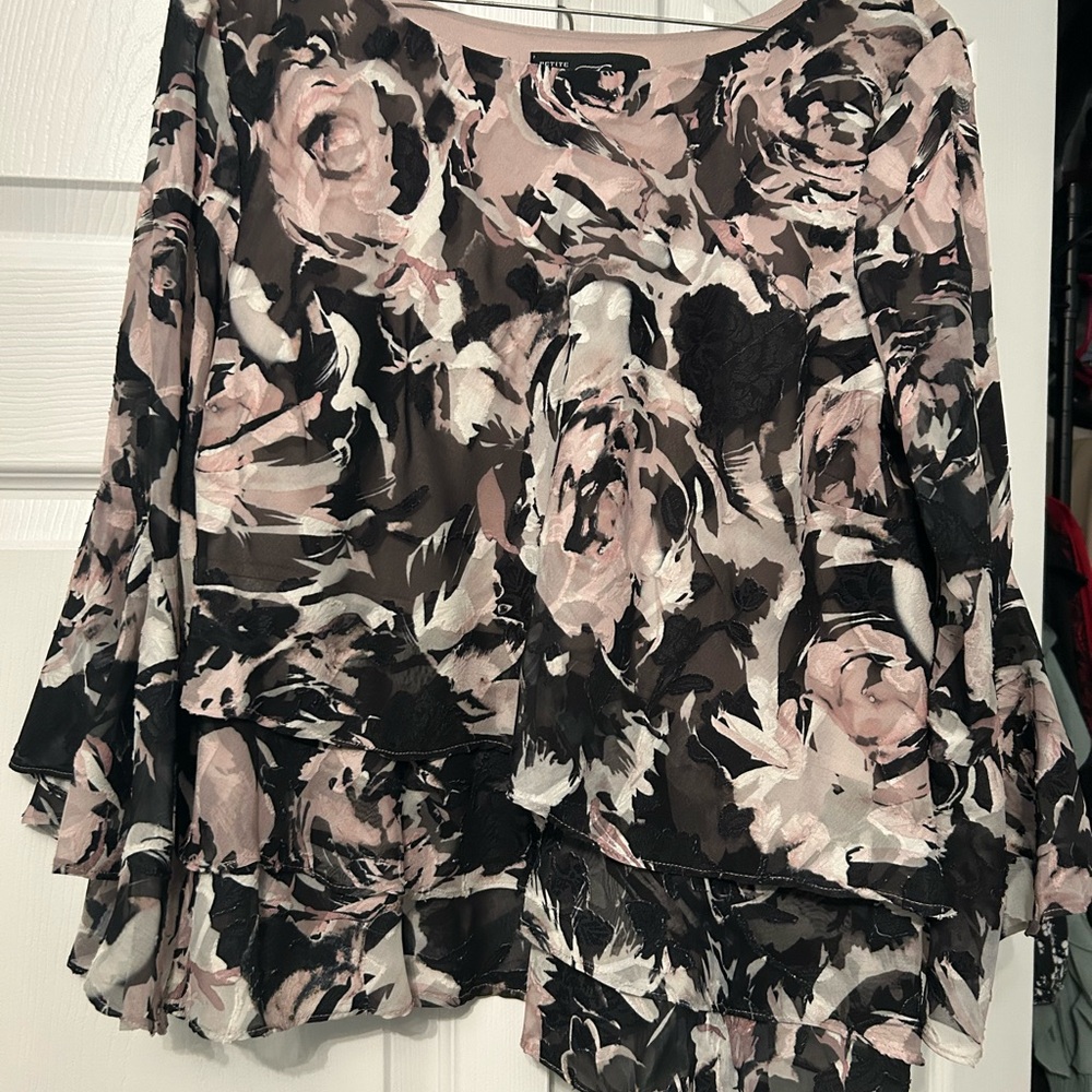 Alex Evenings Floral Top in Black, Pink, and Cream